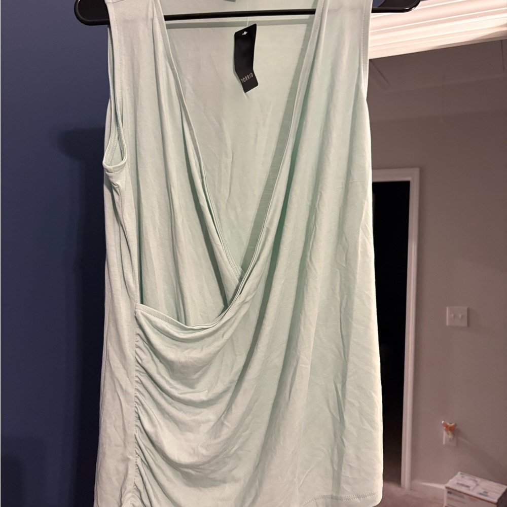Torrid Green Asymmetrical Ruched Tank Top